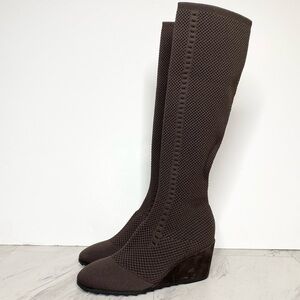 Eileen Fisher Kasana Brown Knit Wedge Heel Tall Boot 8 1/2